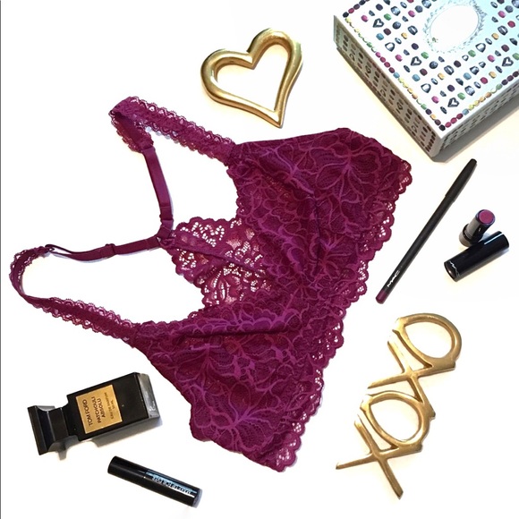 🎗🛍  NWT Sexy Magenta Pink Lace Bralette Bra Top - Picture 2 of 7